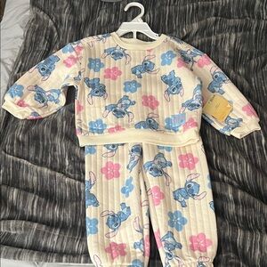 Disney Cream Lilo & Stitch Quilted Pajama Set with Blue & Pink Prints